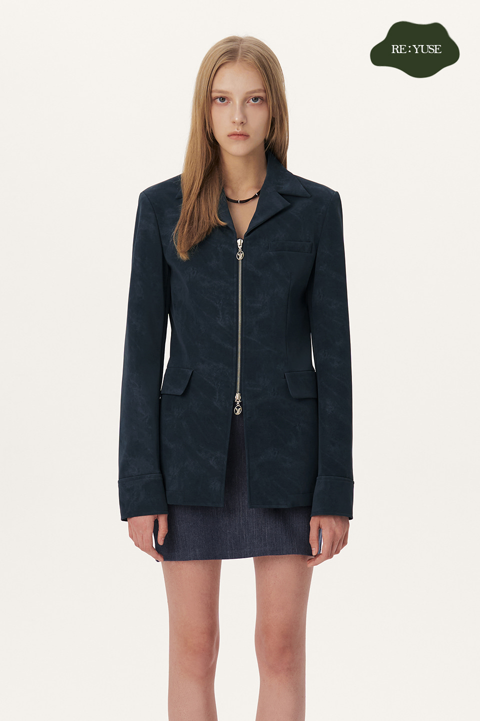 SOFT LEATHER FRONT ZIP JACKET - NAVY