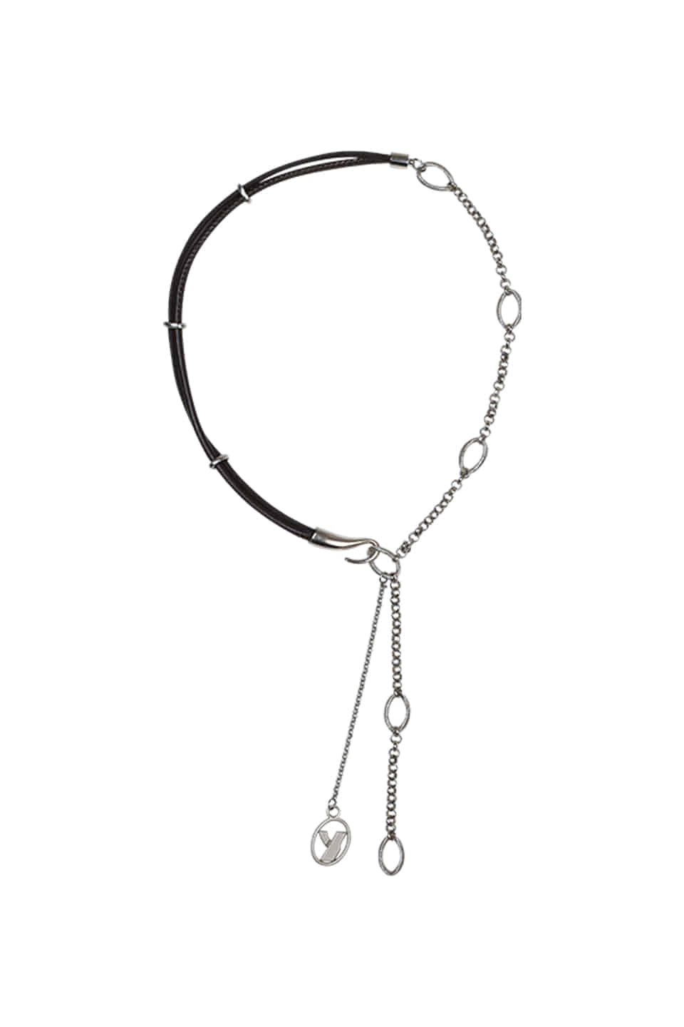 HOOK LEATHER CHAIN NECKLACE - BLACK