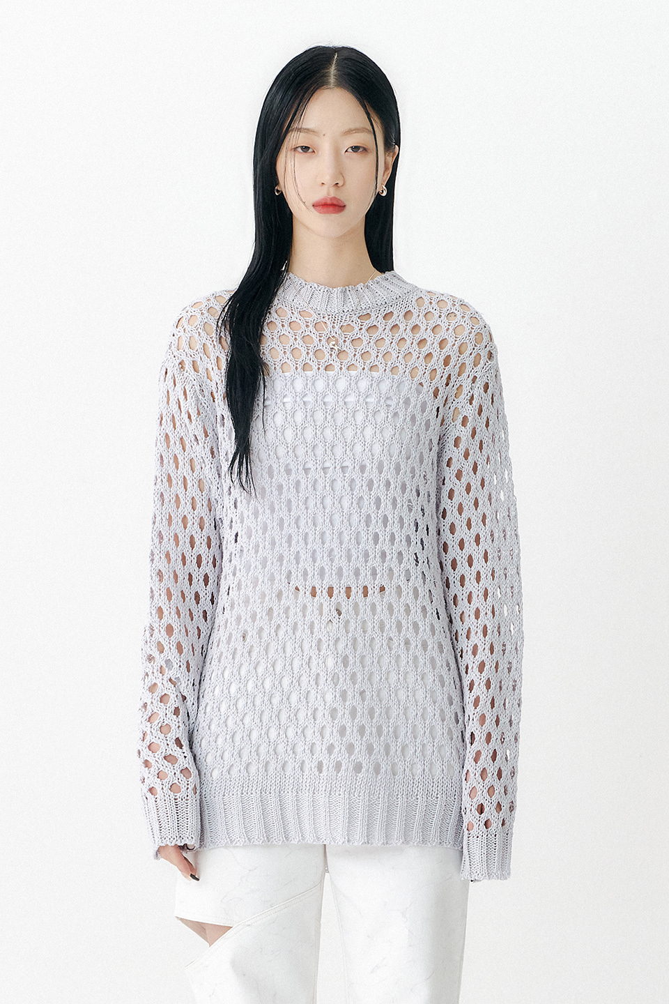 [UNISEX] PAPER MESH LOOSE KNIT - LILAC GRAY