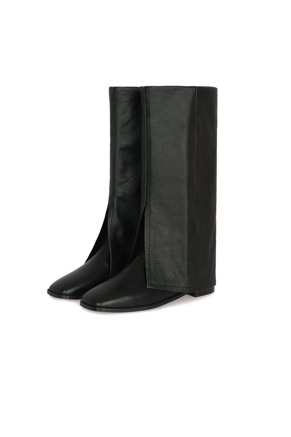 (ORDER-MADE) TWO-WAY LEATHER MID LENGTH BOOTS - BLACK