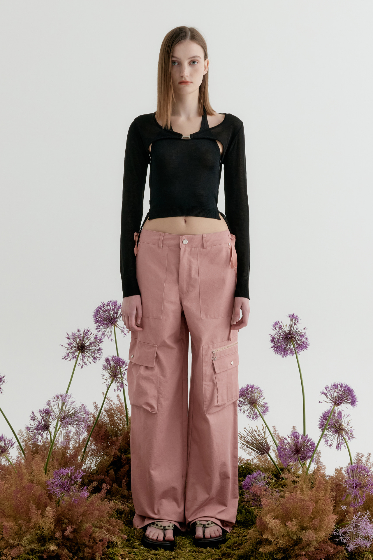 STRAP POINT CARGO PANTS - PINK