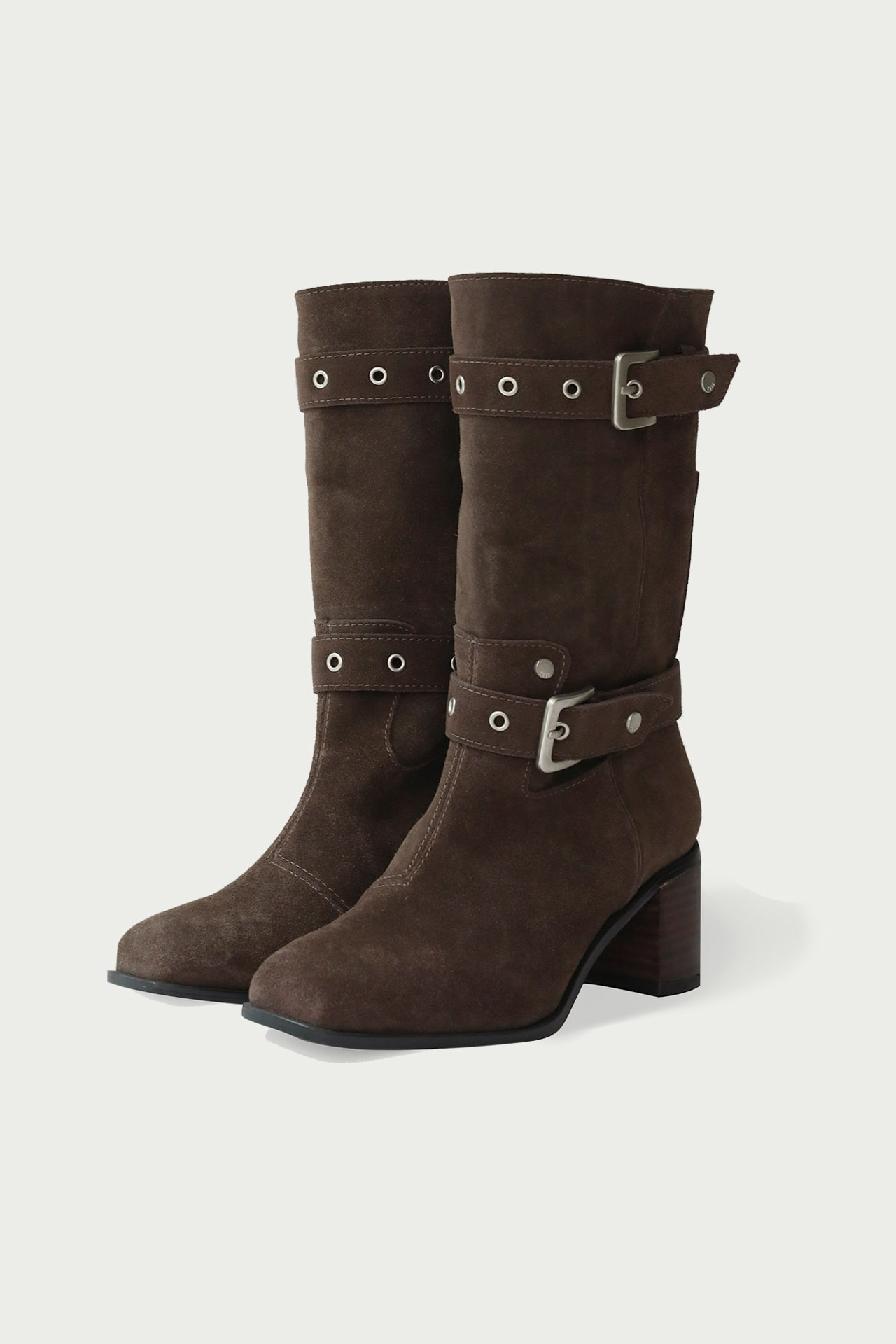 COW HIDE SUEDE BETLED BOOTS - BROWN