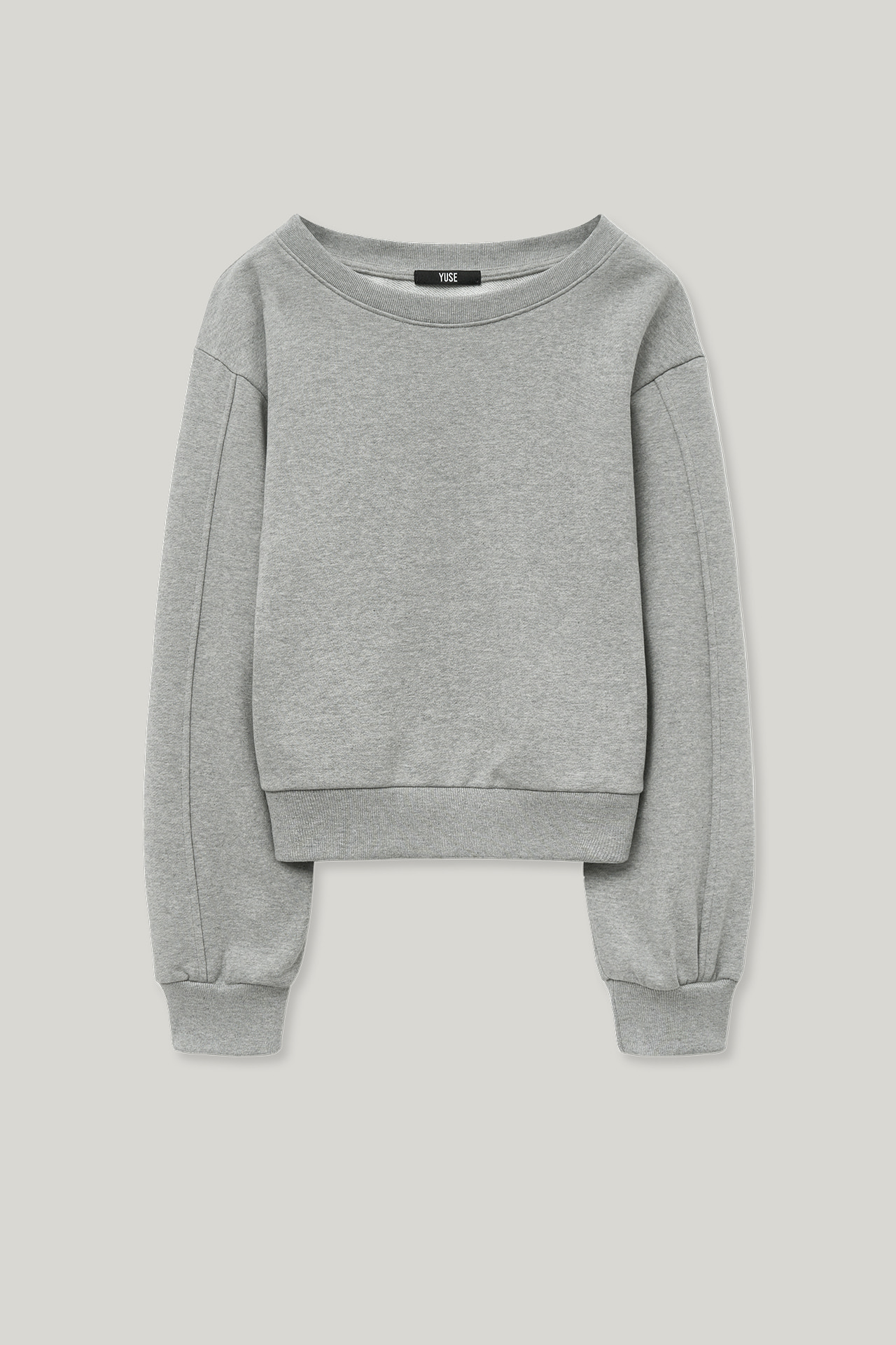 [RE:YUSE] BASIC RECYCLE OFF SHOULDER SWEAT SHIRT TOP - GRAY