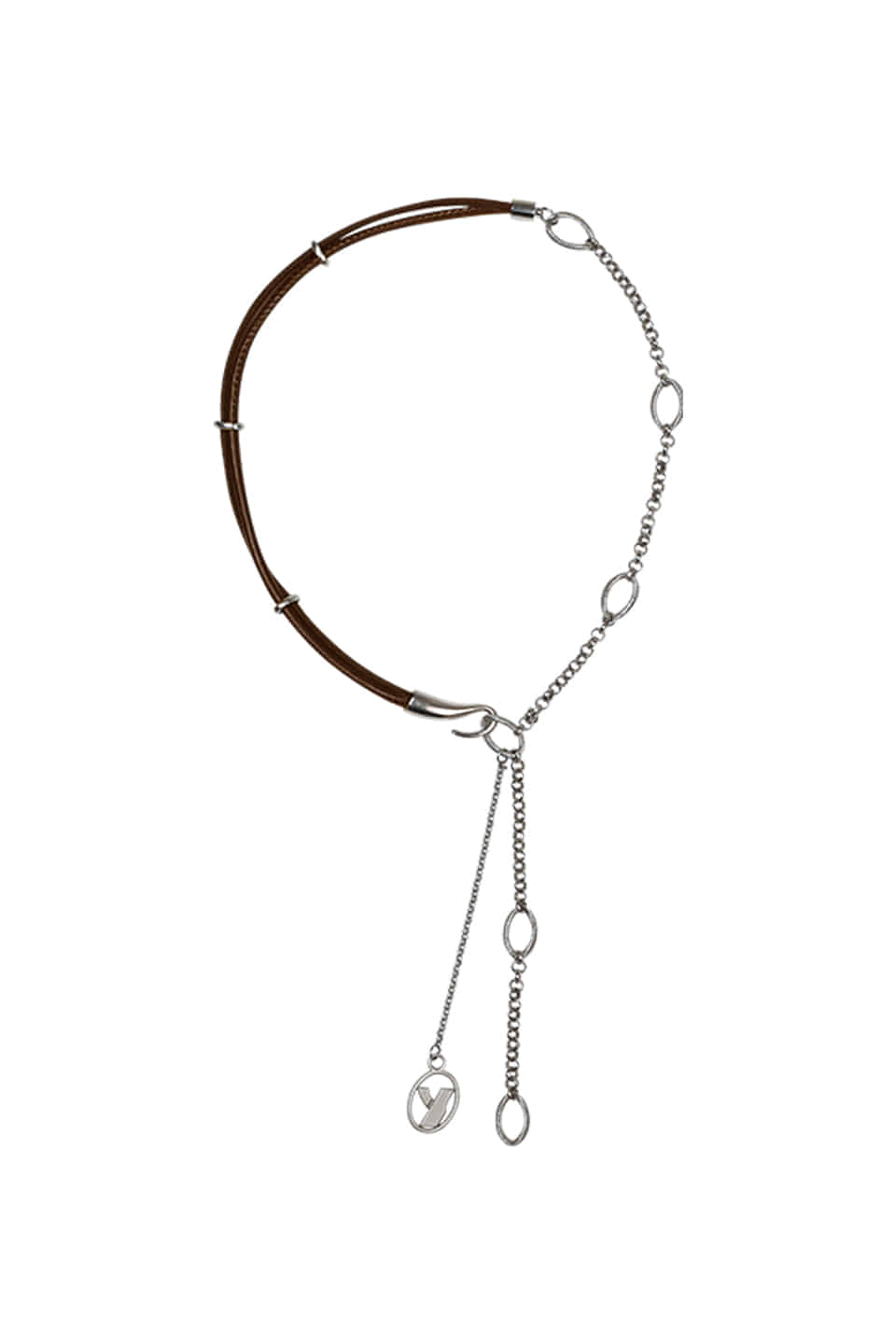 HOOK LEATHER CHAIN NECKLACE - BROWN